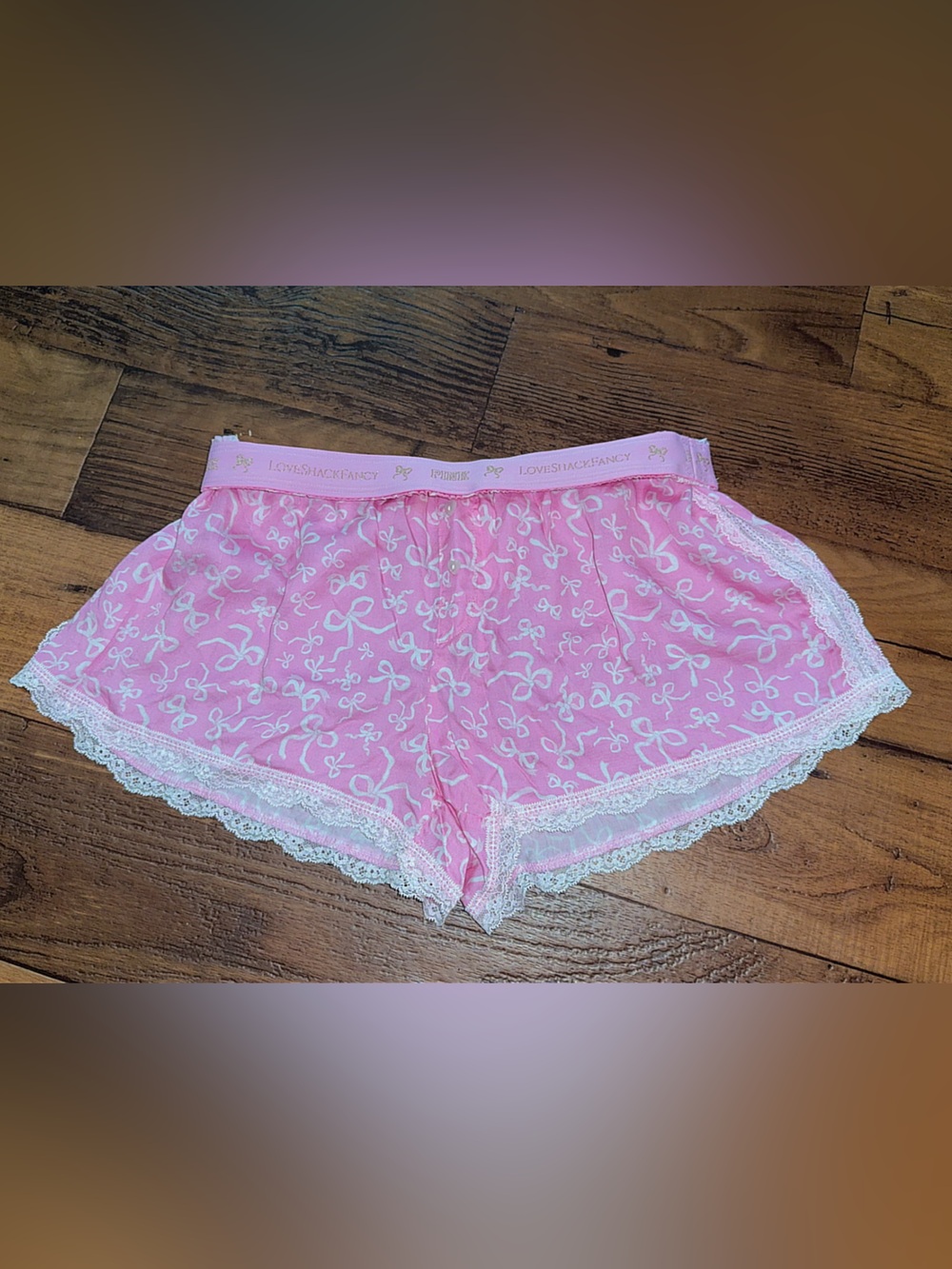 Excellent VS Pink X LoveShackFancy Satin Sleep Shorts w/ Bows Size Small - Picture 8 of 14